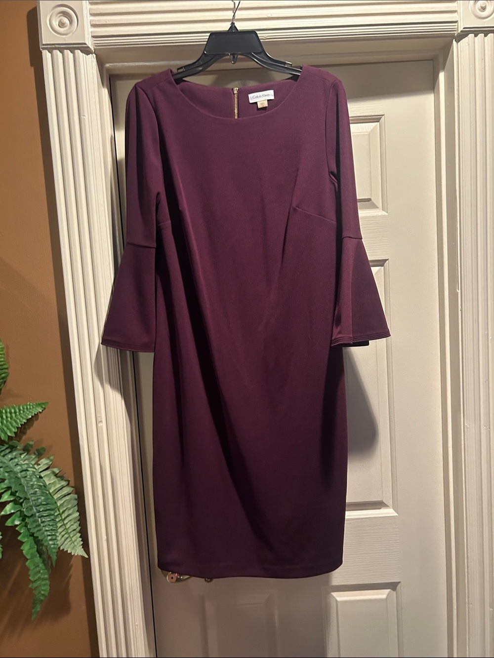 Calvin Klein Wine Bell-Sleeve Midi Dress